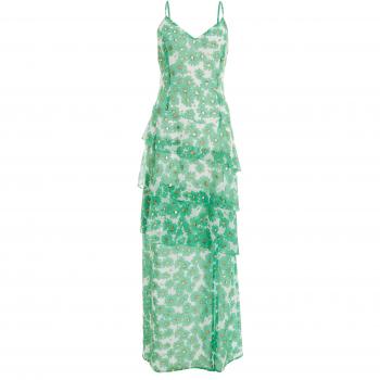 Quiz Womens Green Chiffon Floral Tiered Maxi Dress