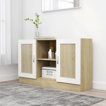Aparador de Diseño Moderno Blanco y Roble Sonoma 120x30,5x70 cm