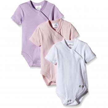 Twins Baby Girls Short Sleeve Wrap Bodysuit, 3-Pack, Multicoloured, 2-4 Months