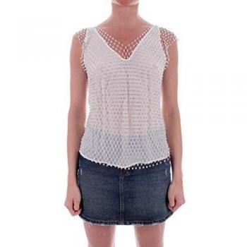 Pinko Esteban Crystalline Mesh Top Donna Bianco