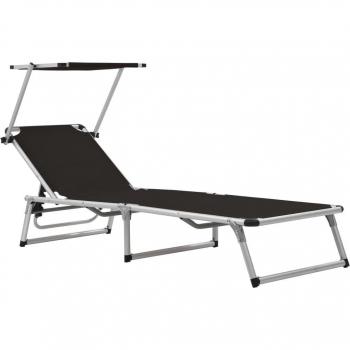 Lit de jardin pliable en aluminium et textilène noir
