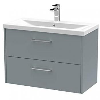 Coastal Grey 800mm Wall Hung Vanity Unit with 2 Drawers and 40mm Profile Basin