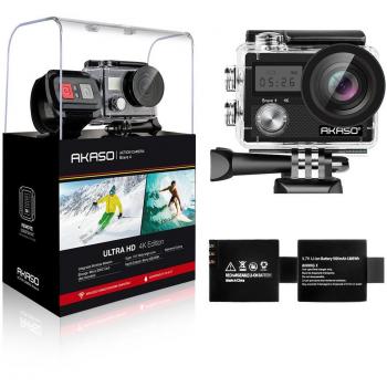 AKASO Caméra Sport Étanche 4K WiFi 20MP Action Cam Sportive Stabilisateur Ultra HD Écran LCD Grand Angle 170 Degrés EIS 30M sous Marine 2 Batteries 1050mAh Télécommande Kits d’Accessoires – Brave 4