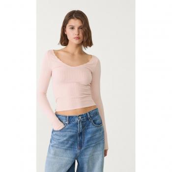 Seamless V-Neck T-Shirt Pastel Pink XS – Stradivarius