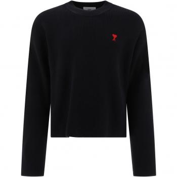 Ami Paris Black Ami De Coeur Men's Sweater, Size Large