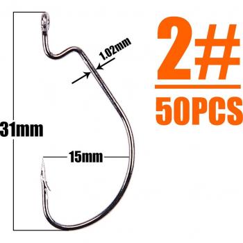 B&U Fishing Soft Worm Hooks 50pcs High Carbon Steel