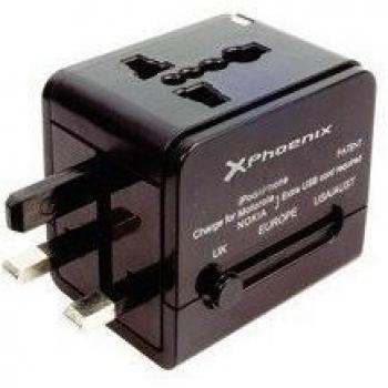 Cargador Adaptador Universal Viaje Phoenix Cualquier Clavija Mundial 2 X Usb Negro