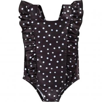 Bañador de una pieza sin mangas para niñas y bebés, traje de baño blanco/negro con puntos, 6M-5T