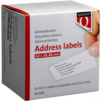 Quantore Dk-22205 Labeletiket 62mm x 30,48mm Wit