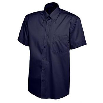 Navy Blue Men's Short Sleeve Pinpoint Oxford Shirt, Size 15.5