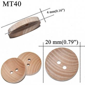 Set de botones de madera natural camelia, ideal para costura y álbumes de recortes, incluye tamaños 15mm, 18mm, 20mm