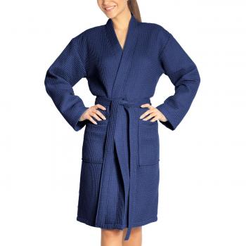 Vossen Damen Bademantel Rom, Einfarbig, M, Blau (winternight)