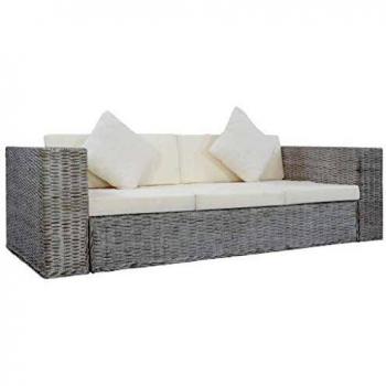 Natural Rattan 3-Seater Sofa, Gray