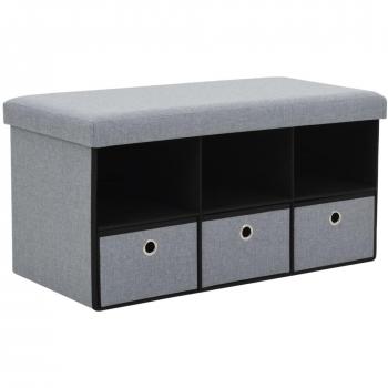 Cassapanca in Simil Lino Pieghevole 76x38x38 cm Grigio Chiaro