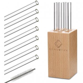 Klarstein Chill Glass Straws Bundle – 7 Pieces, 0.8 × 15 cm, OxH, Comes with Holder & Brush