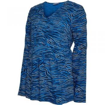 Camicia a Maniche Longe con Collo A‑V, Blu Strong – Mamalicious