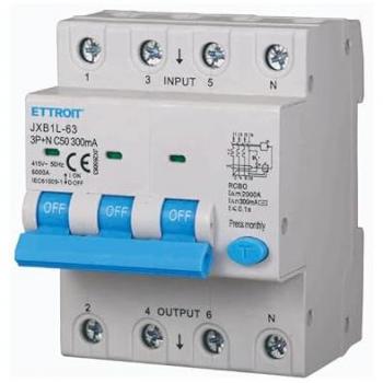 Disjoncteur différentiel 3P+N 50 A 6 kA 300 mA 380 V – 4 modules DIN (Ettroit JX265063)