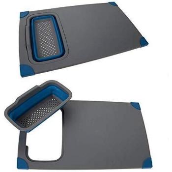PMS Summit Pop Blue Cutting Board, Non‑Slip Surface & Scrap Collector