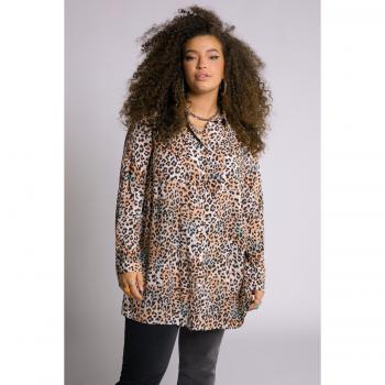 Camicia in viscosa con stampa leopardata, Donna, Arancione, Taglia 60/62
