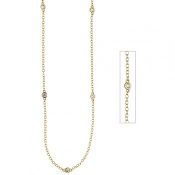Damen Halskette Collier 925 Sterling Silber gold vergoldet 7 Zirkonia 47 cm