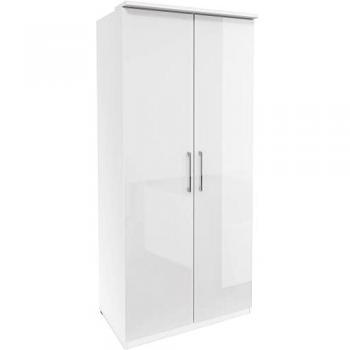 Kleiderschrank OLMO-83 in Weiß mit 2 Türen und Hochglanzfronten, 90/217/63 cm
