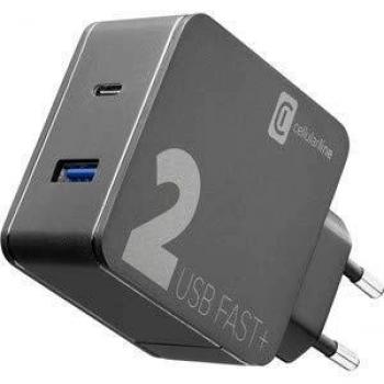 Cellularline Multipower 2 Pro+ USB Netzteil (36 W, Schnellladung, Quick Charge 3.0), Schwarz