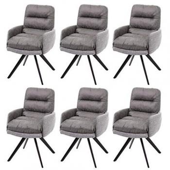Sillas de comedor HWC-G66, juego de 6, giratorias con reposabrazos en gris claro