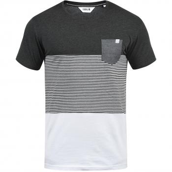 !Solid Malte Herren T-Shirt Kurzarm Shirt Mit Streifen Und Rundhals, Größe:L, Farbe:Dunkelgrau Melange