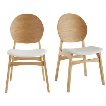 2 sillas nórdicas de madera clara y poliuretano blanco, Miliboo ELTON