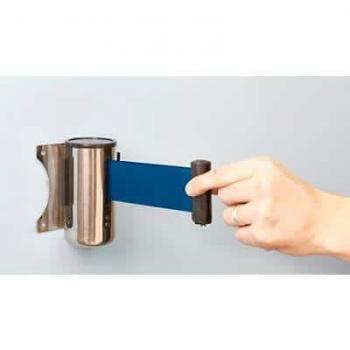 Retractable Blue Belt Barrier Wall Mount Stainless Steel Finish