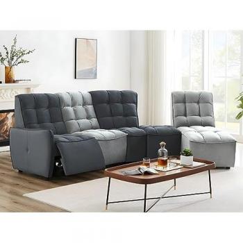Alford VENTE‑UNIQUE: Verstellbares Ecksofa aus Samt – Hellgrau & Anthrazit