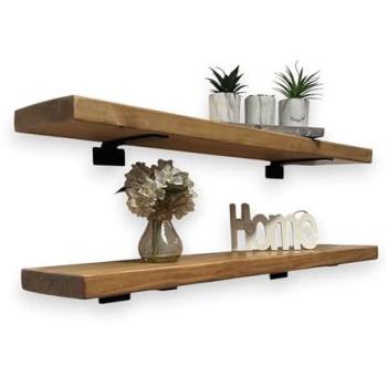 Bright Yellow Rustic Wall Shelves – 2‑Piece Pine Set, 140 cm