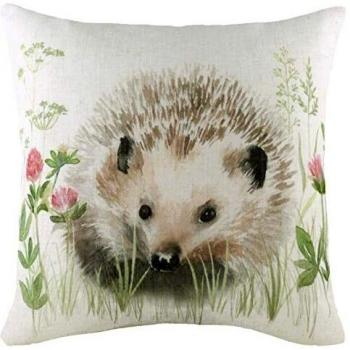 Hedgehog Print Cushion Linen Cover 43cm by 43cm