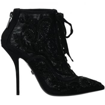 Dolce & Gabbana Black Lace-Up Ankle Boots, Size 10 US