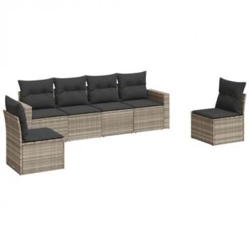Set Divano Giardino 6pz con Cuscini Grigio Chiaro in Polyrattan