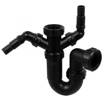 Black Dual‑Nozzle 1.5” Drain Trap – Wash & Dish – WM11‑BL
