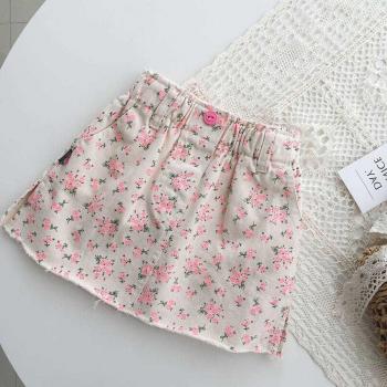 Floral Print Baby Girl Jean Skirt 1-7Y