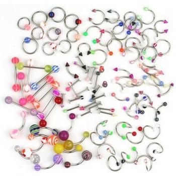 100-Piece Acrylic Jewelry Bundle – Tongue, Lip, Labret, Belly & Body Rings