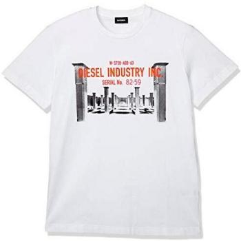 Diesel Men's Crisp White Crew Neck Tee with Iconic Print