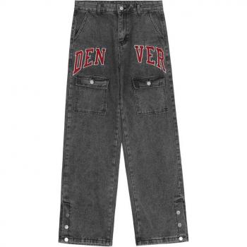 Men's Letter Embroidery Straight Loose Jeans