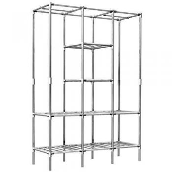 Silver Metal Wardrobe 178x128x44.5 2 Rails 8 Shelves