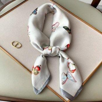 Women's Square Silk Scarf Hair Tie with Retro Print