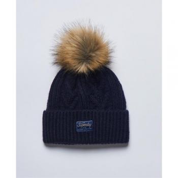 Bonnet en maille torsadée femme Superdry Lux Bleu Marine