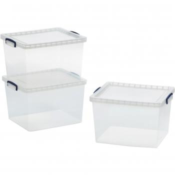 Sleek 33.5L Transparent Storage Boxes – Amazon Basics (3‑Pack)