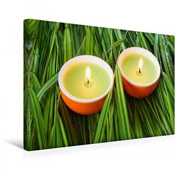 Japanischer Naturstil Textil‑Leinwand 45 × 30 cm – Zwei Kerzen im Berggraslook