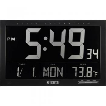 Eurochron EFWU: 101‑Funk Wanduhr – Schwarz, 370 × 230 × 30 mm