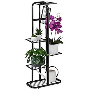 6-Shelf Plant Stand, Indoor Flower Rack, 107 x 44 x 24 cm, Metal, Black