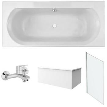 Jacob Delafon Pack Baignoire Droite 180x80 Elise – Tablier Angle + Mitigeur Bain Aimé Chromé + Pare-Bain Chromé + Vidage Rose Taille Unique