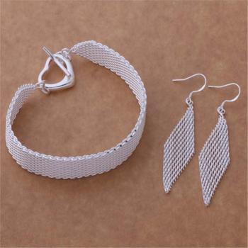 Fashionable Silver Net Chain Bracelets & Earrings