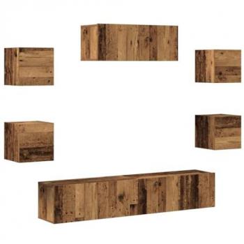 Mueble Nórdico Pared TV con Acabado Madera Retro – 5 Partes